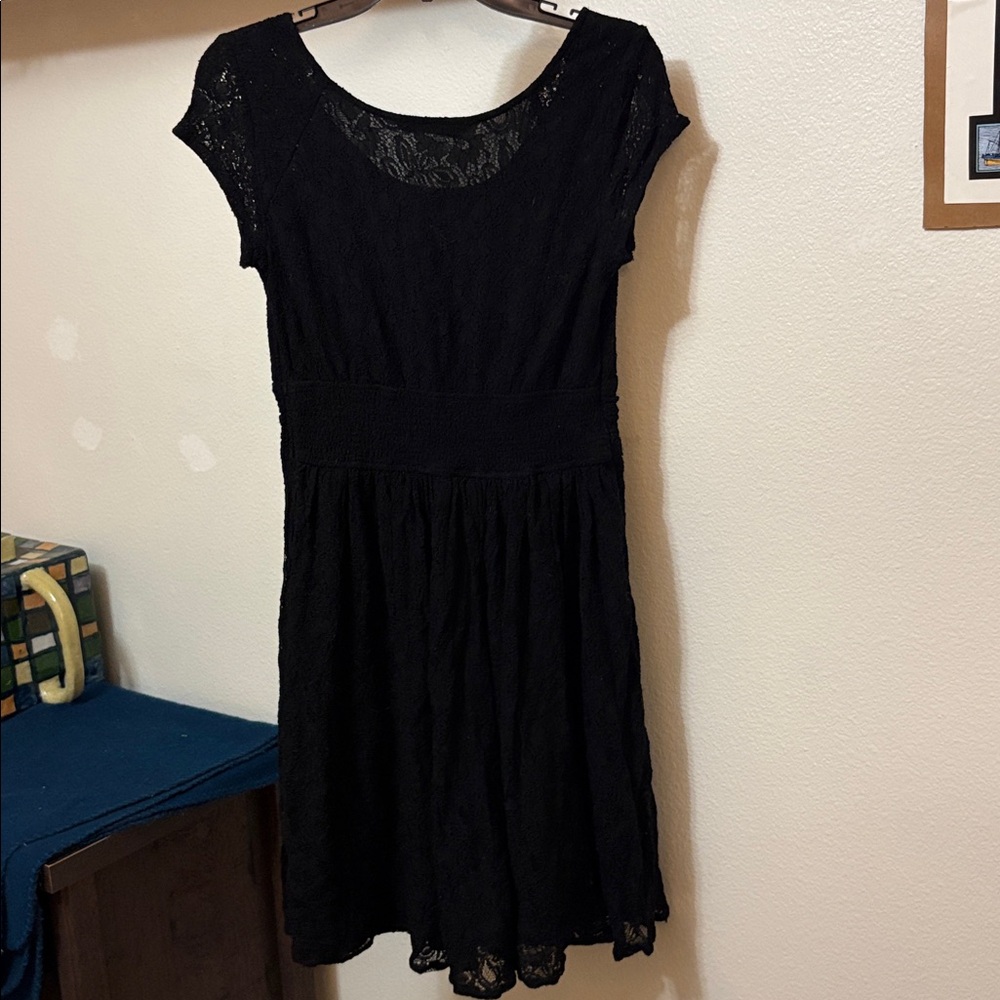 EShakti Black Lace Smocked Waist Fit and Flare Dress Sz 10 🖤 - Picture 8 of 10